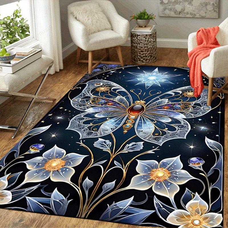 1pc Butterfly Flower Design Indoor Area Rug - Soft, Anti-Slip, and Durable Gaming Room Decor for Bedroom