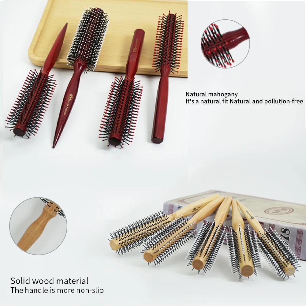 Haar-Rundbürste Natürlicher Holzgriff Runder Bürstenkopf Anti-Statik-Bürste Professionelle Friseur-Salon Haarpflege Haarbürste