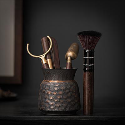 Gilt Teezeremonie Sechs Gentlemen Set Einfacher Haushalt Vintage Kung Fu Tee-Set Ersatzteile Ebenholzmuster Teeclip Nadel Löffel Stift