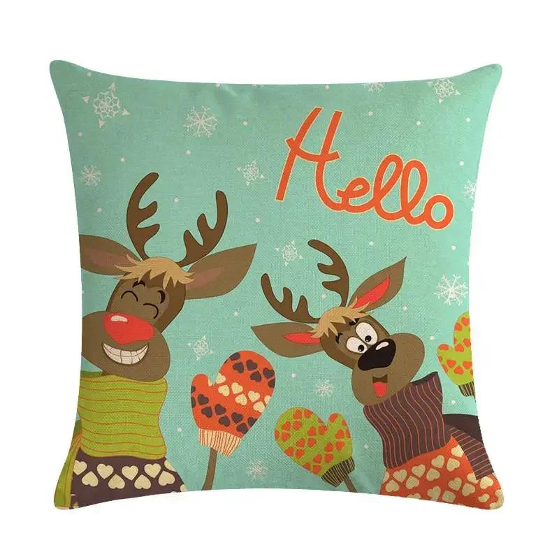 Nordic Cartoon Christmas Polar Bear Animal Print Cushion Cover Decorative for Sofa Linen Pillow Case Home Decor 45X45CM