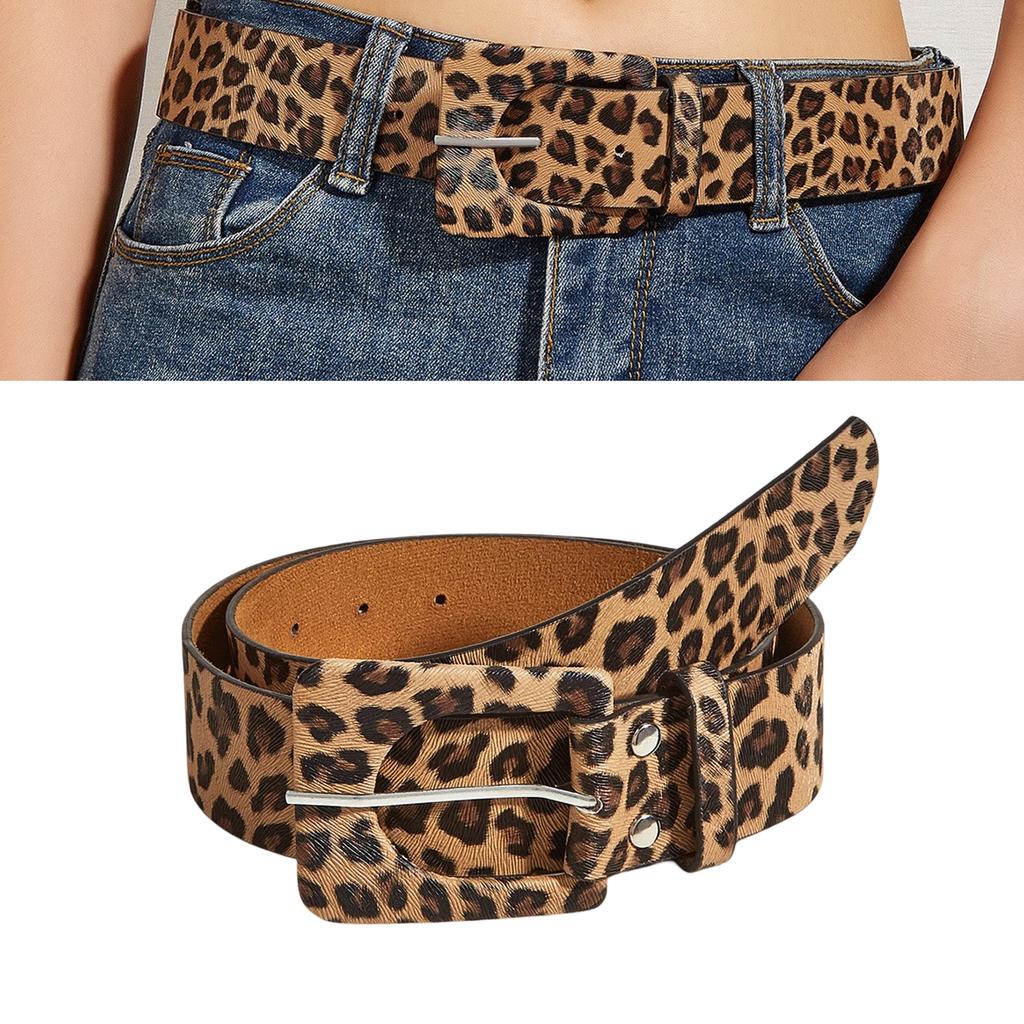 Women's Fashion Leopard Print Belt PU Leather Waistband for Jeans Casual Trousers and Dresses Adjustable Waist Sash