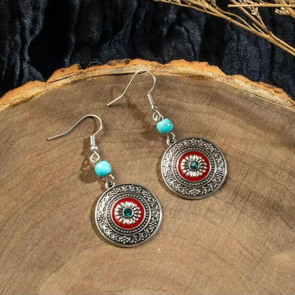 Bohemian Turquoise Owl Dream Catcher Tassel Earrings for Women