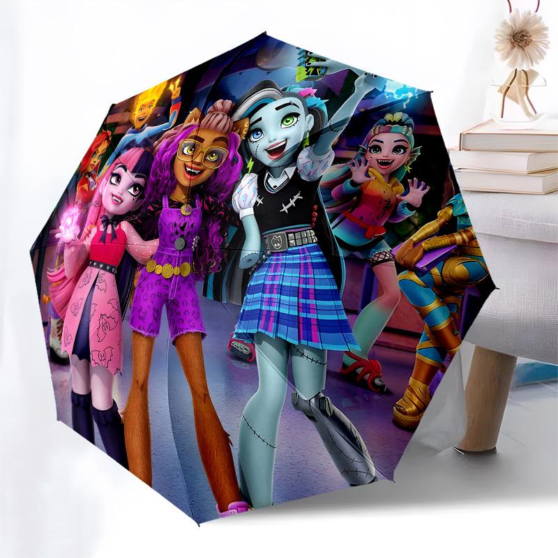 Monster High, Animation Automatic Opening and Closing, 8 Rib Structure Portable Umbrella, Suitable for Men and Women In All Seasons Perfect