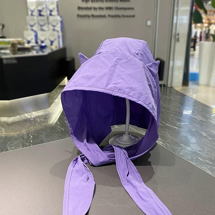 Women's Spring and Summer Thin Sun Protection UV Head Hat Japanese Cute Little Devil Ear Quick Dry Fisherman Hat