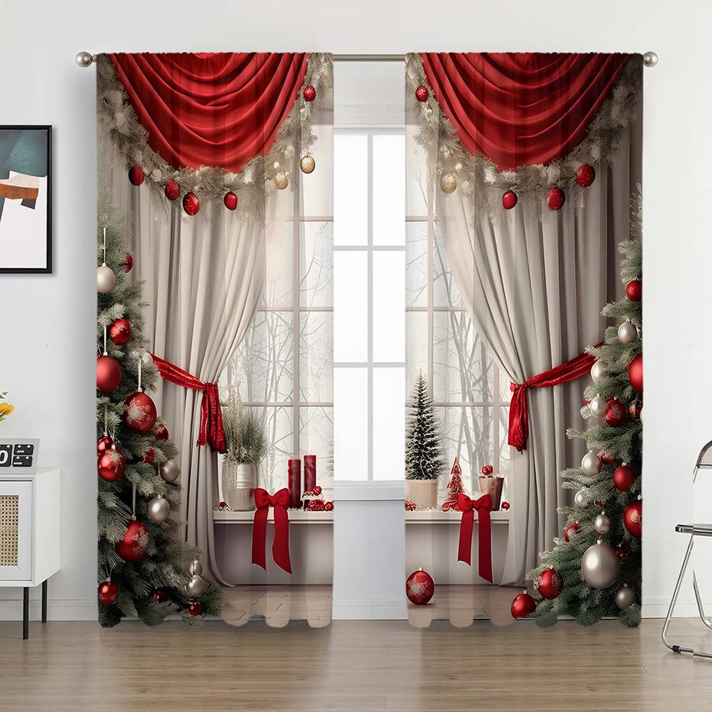 Plain Weave Digital Printing Christmas Curtains Blackout European And American Christmas Decorations