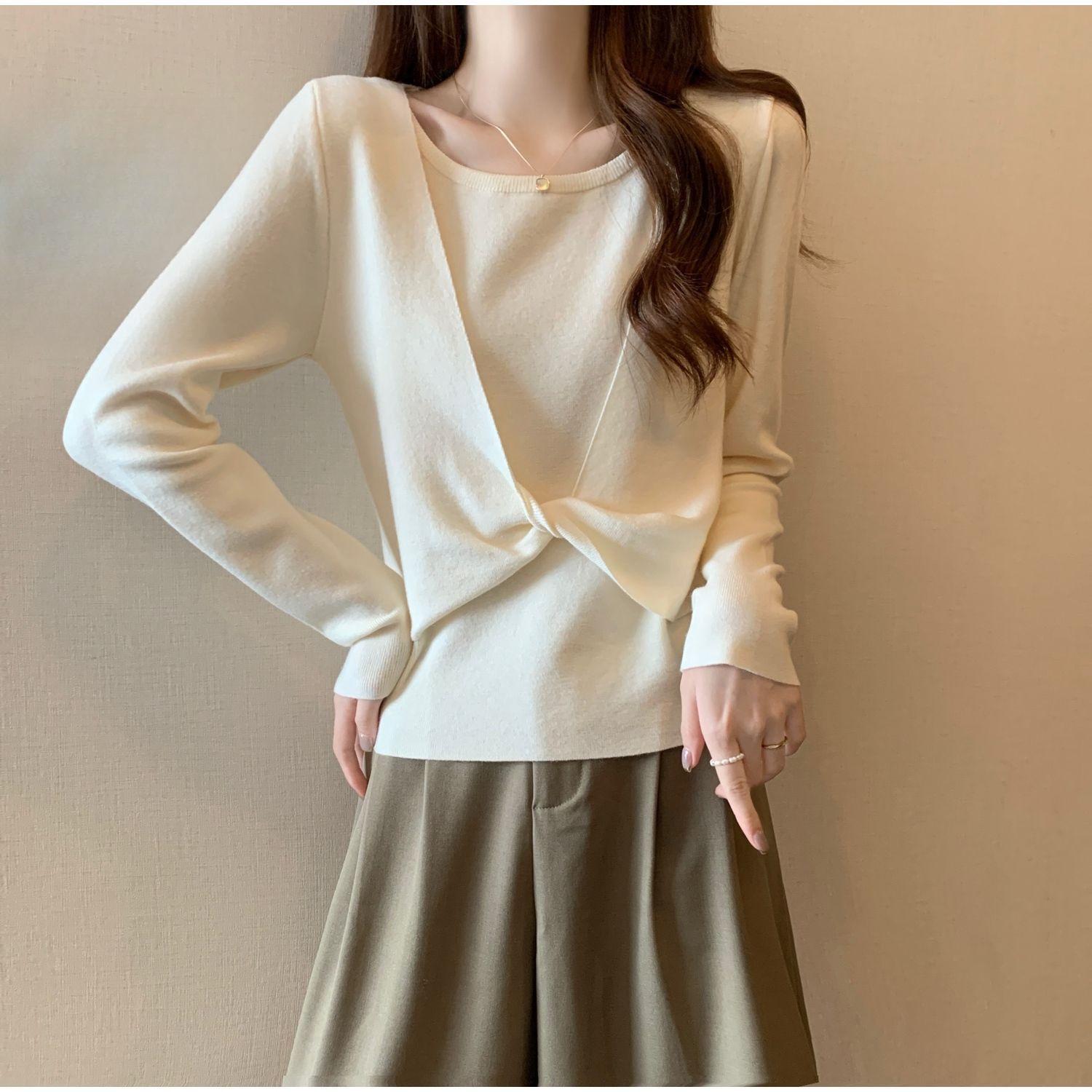

Women s Plus Size Two-Piece Long-Sleeve Knit Twist Sweater (2026 Autumn) L абрикосовый