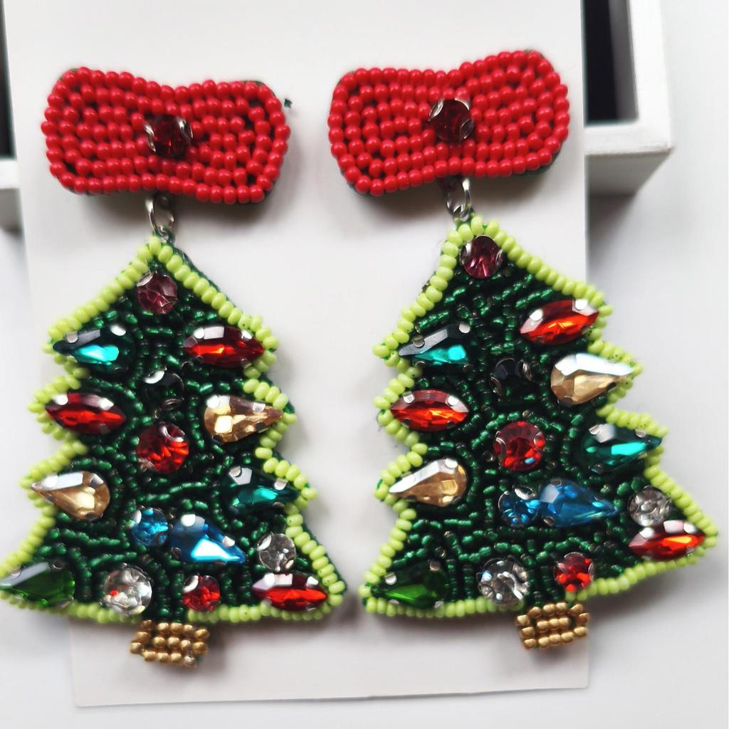 Handmade Christmas Tree & Star Bead Earrings