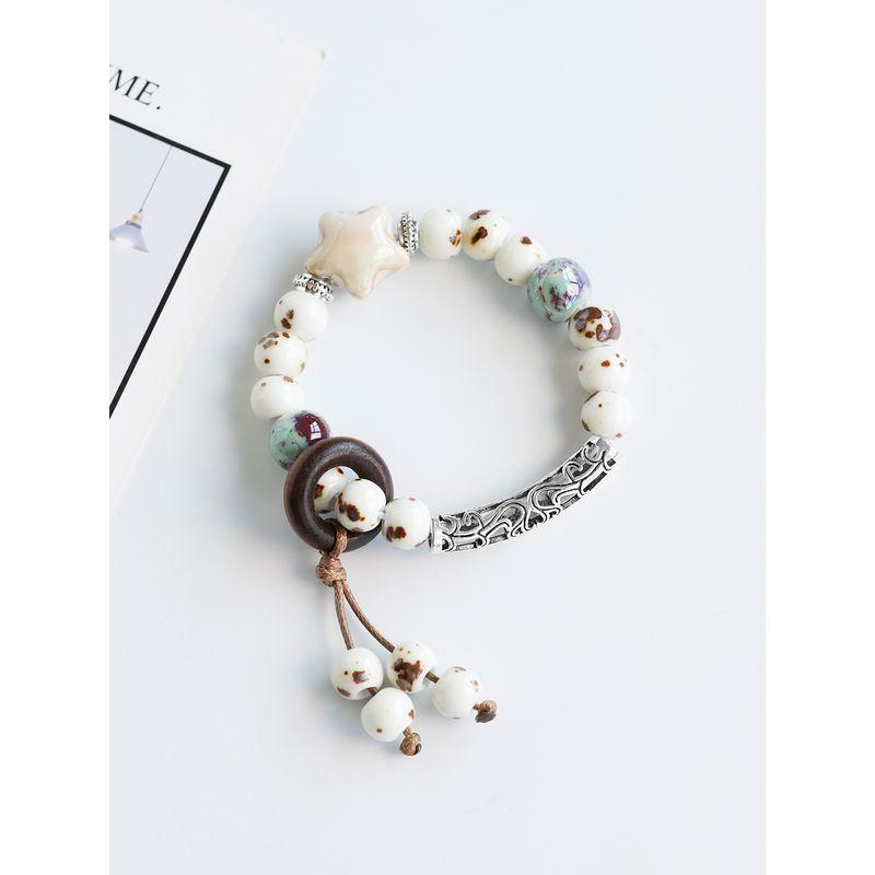 Ethnic Style Ceramic Bracelet Jingdezhen Jewelry Beaded Hand Jewelry Student Couple Bracelet Niche High Sense Carrying Strap Women