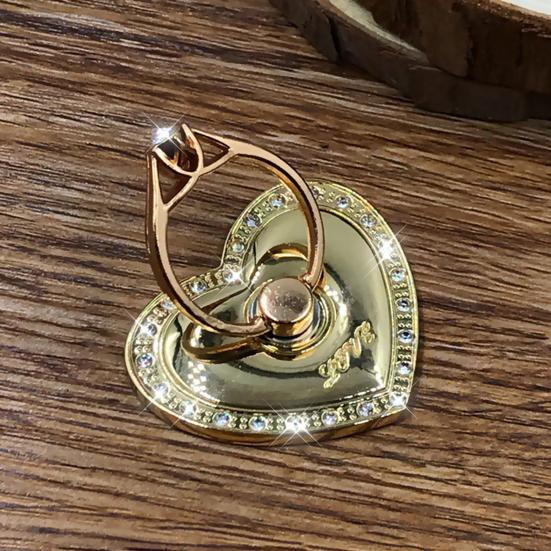 Finger Ring Holder Degree Rotation Metal Universal 360 Rhinestone Heart Shape Mobile Phone