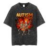 Autism ADHD Skeleton Meme T Shirt Humor Funny Skull Washed Vintage T-shirt Casual Cotton Short Sleeve Oversized T-shirts Unisex