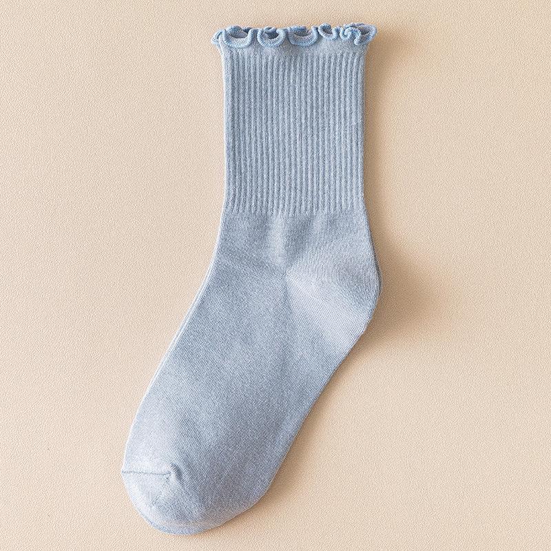 

Черные носки с оборками, Женские носки до середины икры, Белые летние тонкие модные махровые носки, Кружевные чулки 1 pair синий