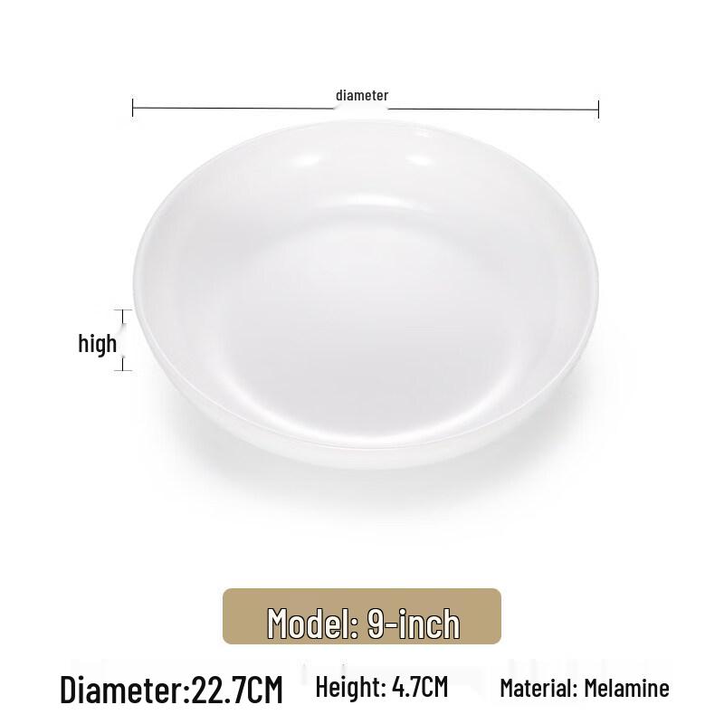 Set of 5 White Melamine Round Deep Dinner Plates