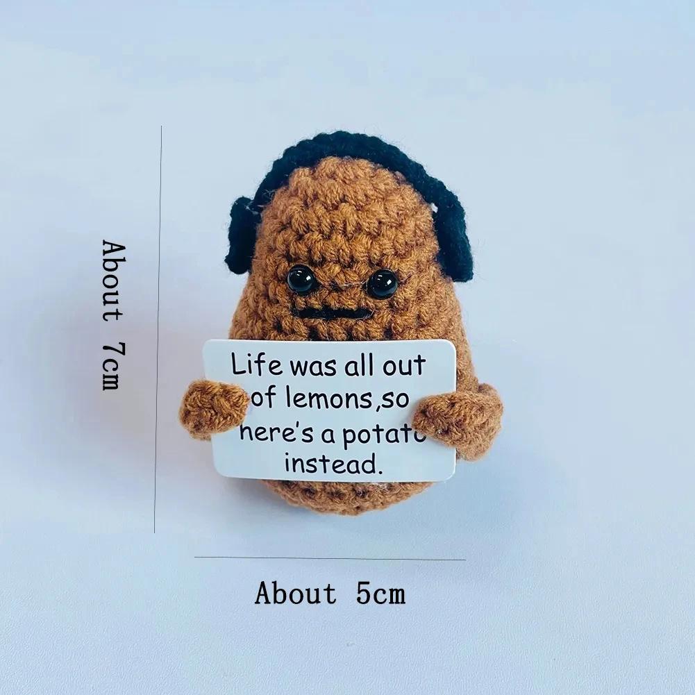 Positive Knitting Potato Doll Decoration with Card Positive Potato Doll for Birthday Party Office Decoration Good Luck Gifts