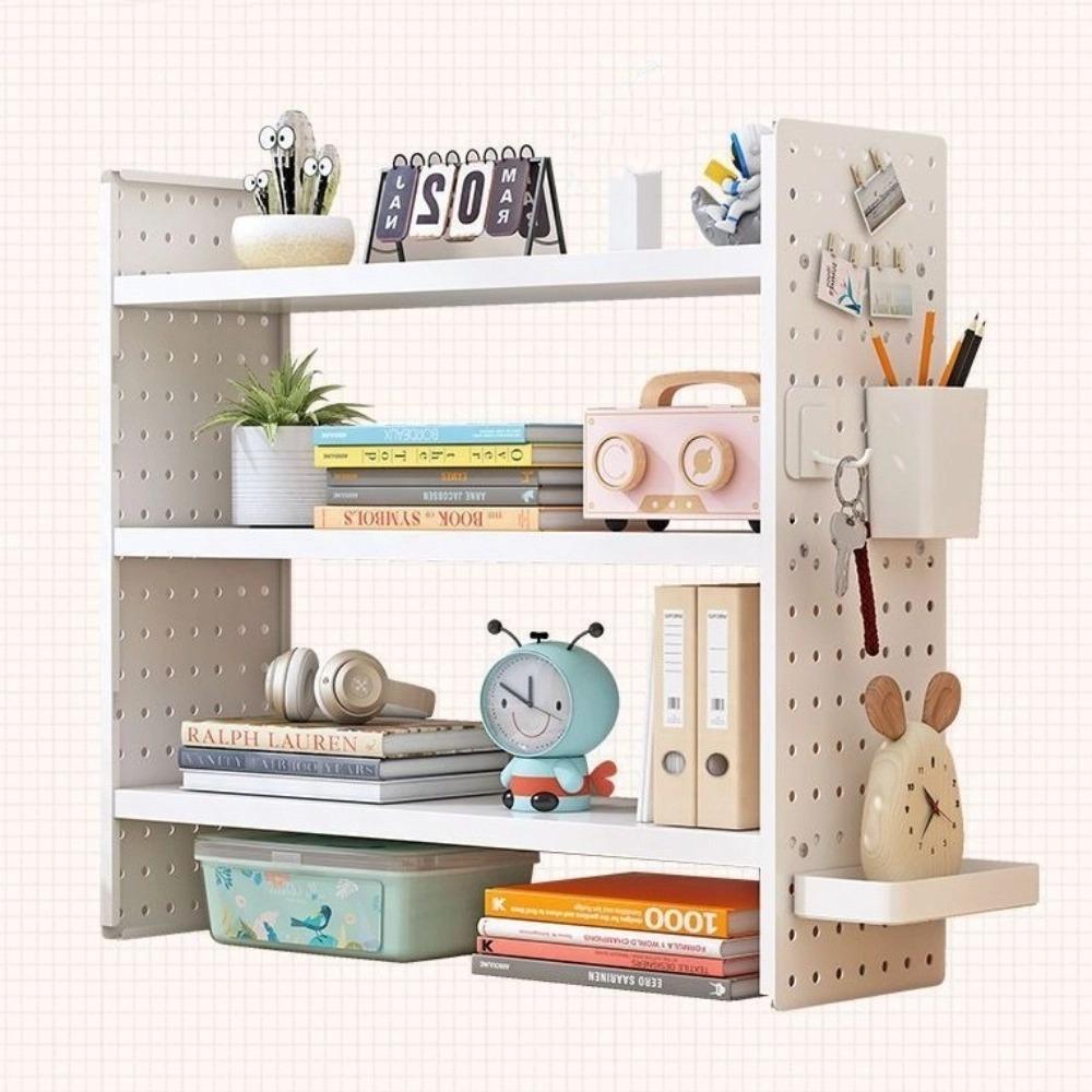 New Simple Design Hole Board Bookcase Easy Assembly Open Top Desktop Bookcase Modern Style Tabletop Display Shelf Home Office