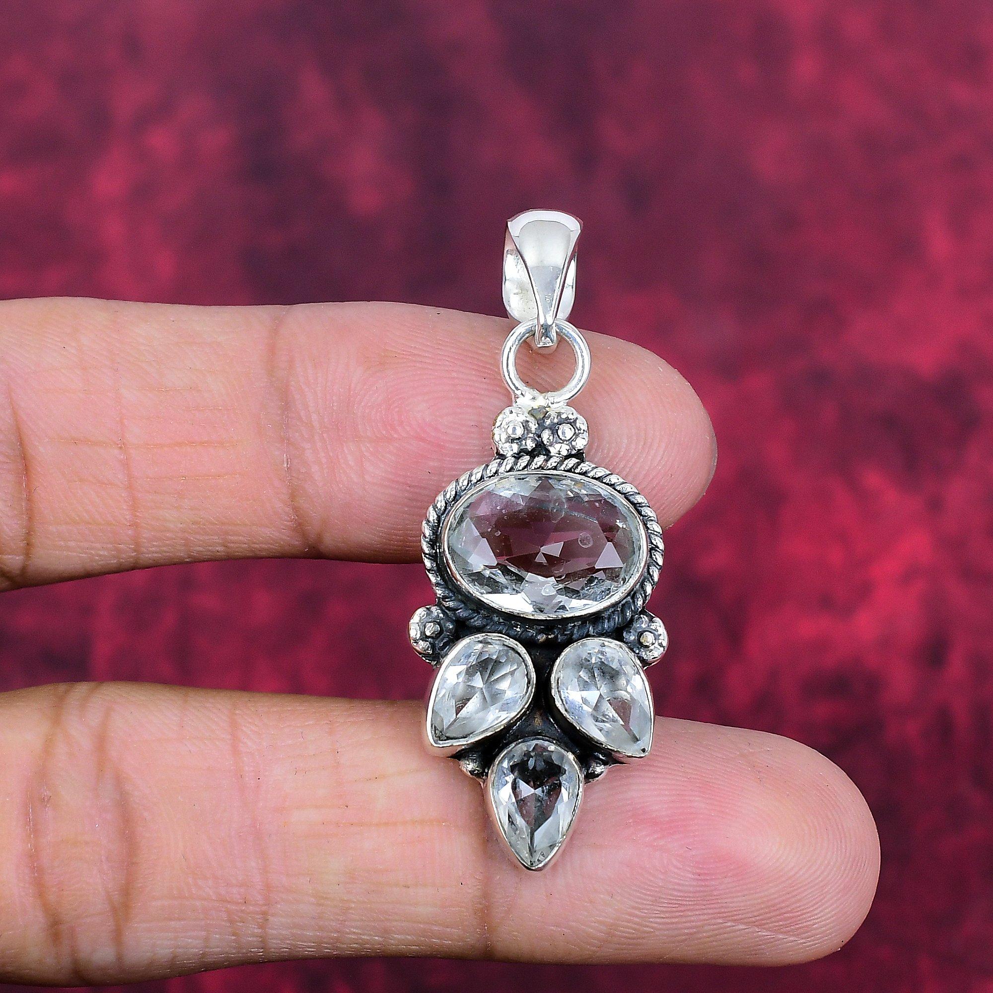 

Подвеска с драгоценным камнем Белый топаз, антикварная подвеска из цельного серебра 925 пробы, ювелирное украшение ручной работы на годовщину, подарок для мамы 1.96 Inches