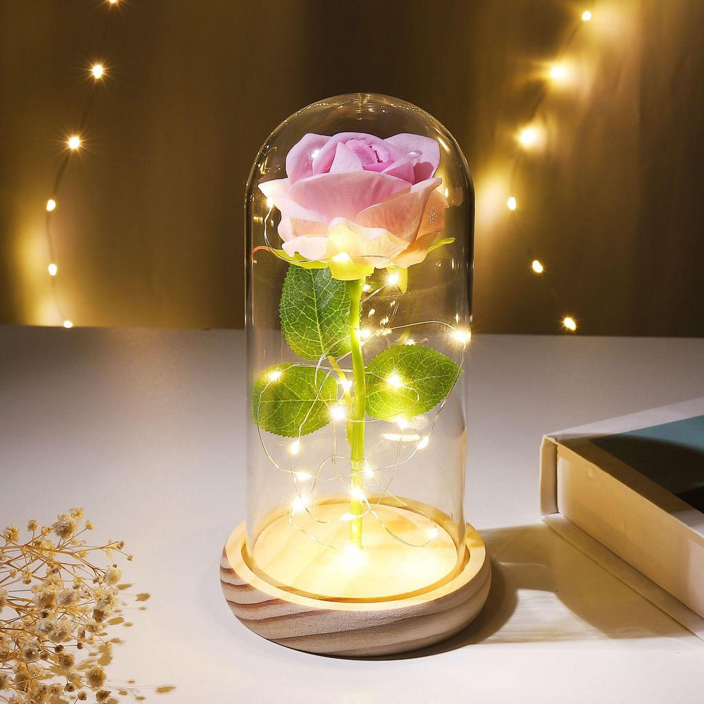 Eternal Rose Night Light: Glass Dome Gift for Christmas, Valentine's Day, or Qixi Festival