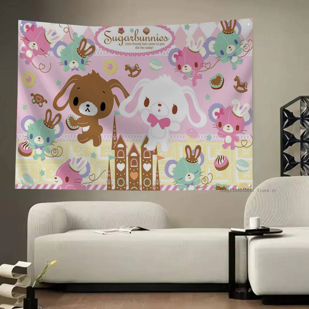 Ssugarbunnies Anime Kawaii Flag Banners Four Hole Flag Polyester Outdoor Decor Room Aesthetic