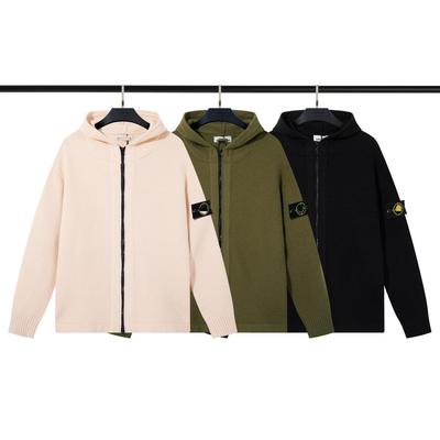 CrossSTONE Unisex Woll-Kapuzen-Strickjacke mit Doppelreißverschluss