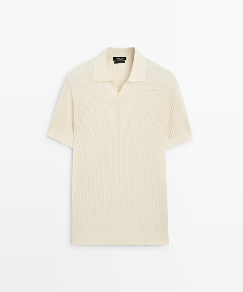 Masimodutti 100% Cotton Ribbed Knit Polo Shirt