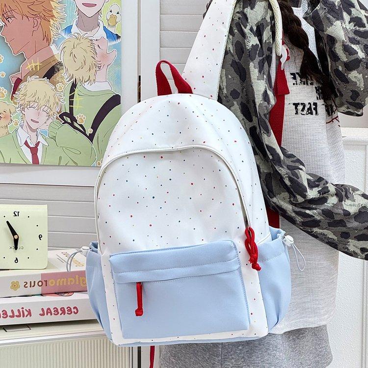 Schoolbag New Korean Version Cute High School Student Polka Dots Ins Schoolbag High Value Backpack Simple Student Large Capacity Backpack