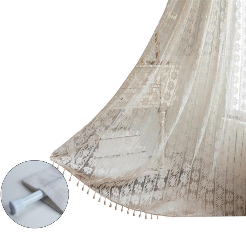 Farmhouse Hollow Out Crochet Curtains Lace Semi-Sheer Window Drapes Curtains with Tassels Vintage Bohemian Curtains A