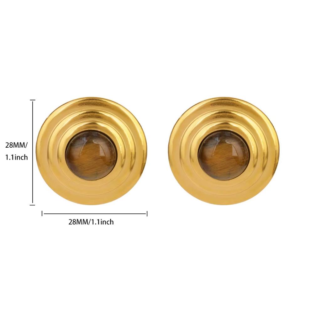 Titanium Steel Oil Dripping Color Round Stud Earrings, Earrings, Light Luxury High-end Tiger's Eye Stone Fashion Earrings, Jewelry