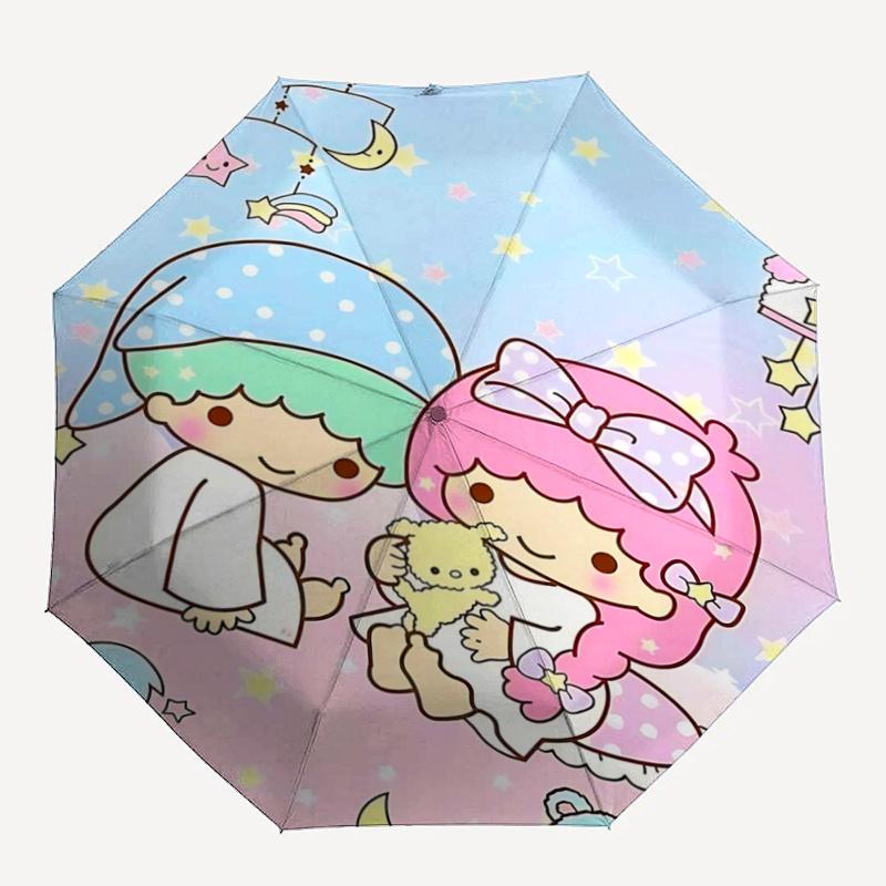 1pc Little Twin Stars Automatic Opening/Closing Umbrella - Portable Three-Fold Design with 8-Bone Iron Frame, Perfect for Outdoor Use, Festive Gifts,