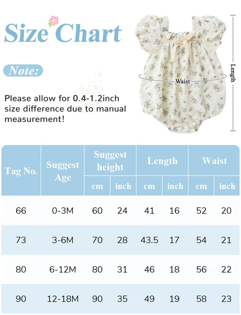 Girls Rompers Baby Coveralls Bodysuit Baby Clothes Short Sleeve Cute Stretch Ribbon Cotton Comfortable Ruffle Floral Summer Newborn 90cm [Maeau] #01