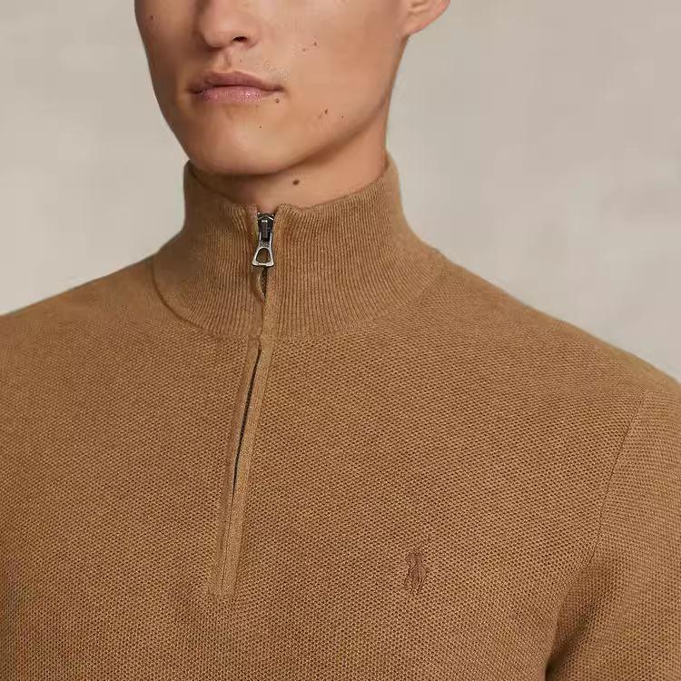 Polo Ralph Lauren FW23 Solid Color Half-Zip Long Sleeve Knit Sweater Men sweater Brown MNPOSWE16821697-200