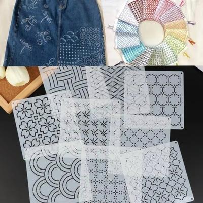 9/32Pcs Reusable Sashiko Embroidery Template Handmade Geometric Patchwork Stencil Translucent PET Stencil