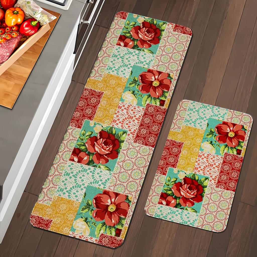 1Pcs Anti Fatigue Kitchen Rugs,  floral Print Waterproof Non-Slip Thick Cushioned Kitchen Mat Heavy Duty Comfort Standing Mat for Kitchen