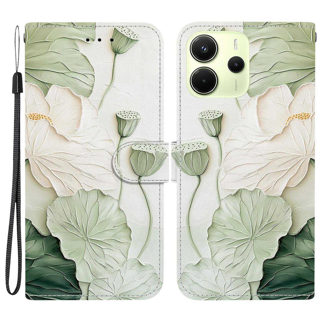 Für Xiaomi Redmi Note 14 4G (163,25 mm) Geldbörsenhülle Musterdruck Leder Ständer Handyhülle mit Riemen