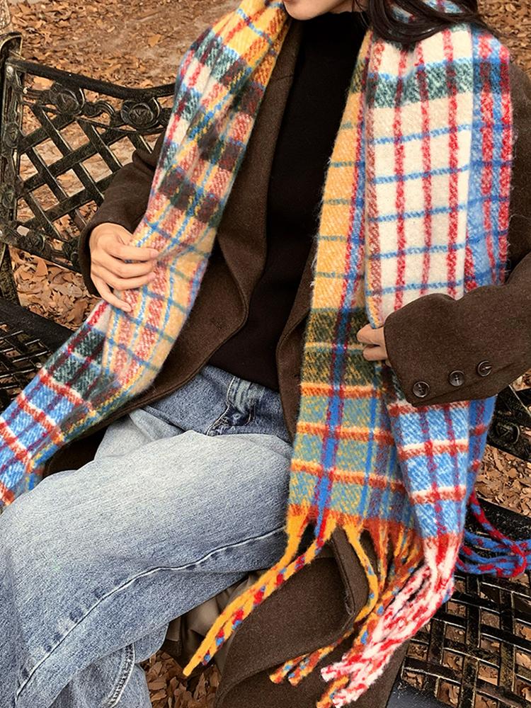 New  Imitation Cashmere Women Scarf Winter Preppy Style Vintage Plaid Scarve Pashmina Mujer Foulard Bufanda Wrap Shawl Pareo