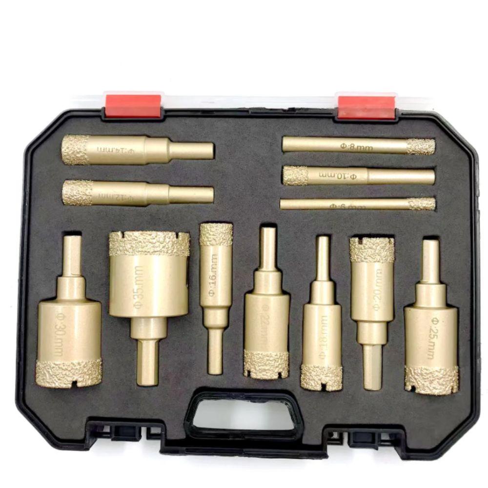 Vacuum Brazed Adamas Drill Bits 6-35mm Size Gold Color Core Drill Bit 12pcs Set Brazing Drill Bit Granite Processing