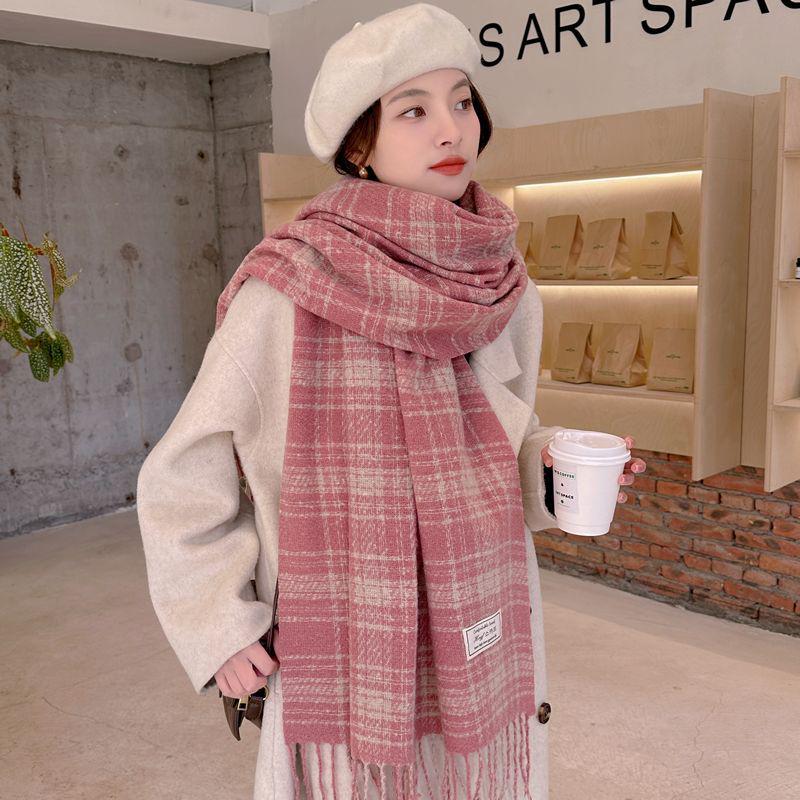 Women's Faux Cashmere Plaid Scarf - Korean Style, Thick & Warm Autumn/Winter Shawl