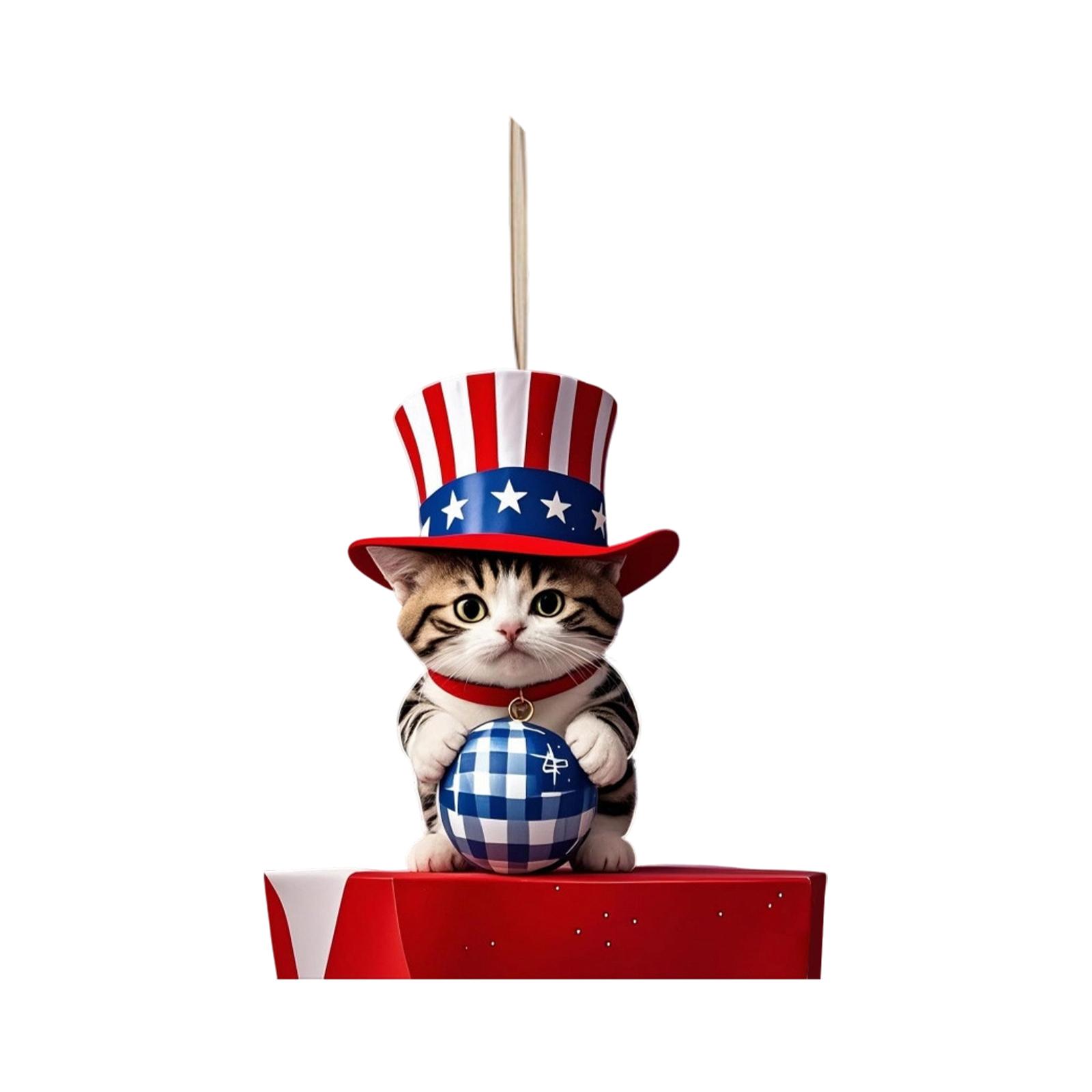 

Acrylic Patriotic Tree Hanging Decoration Flat Cat Shaped Ornament for Independence Day Party Home Office Event Display One Size