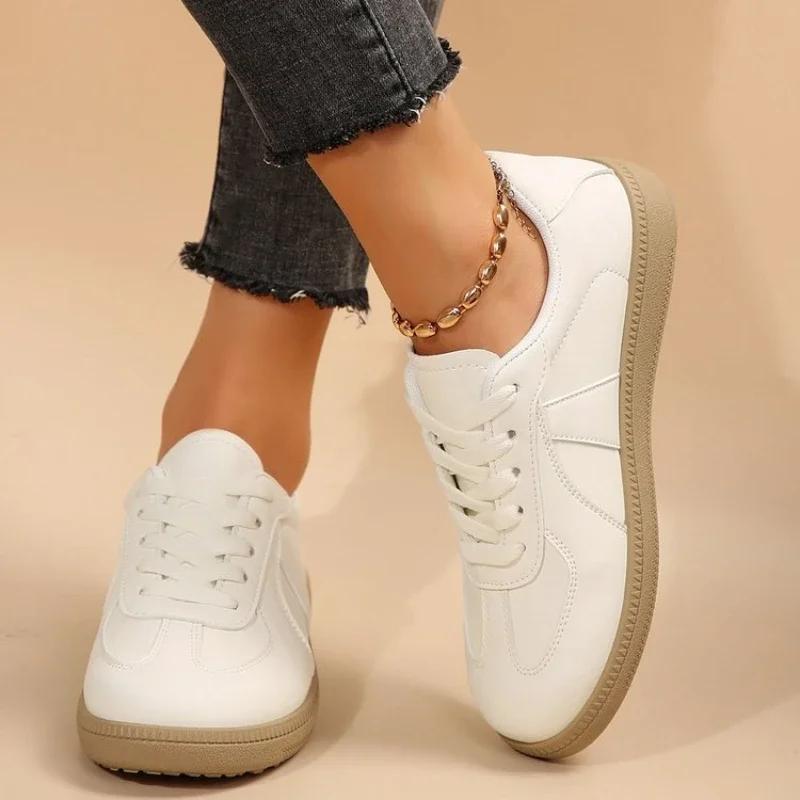 New Autumn Women's Shoes Lace-up Ladies Footwear Retro Leather Sneakers Comfort Casual Vulcanized Shoes Zapatillas Mujer