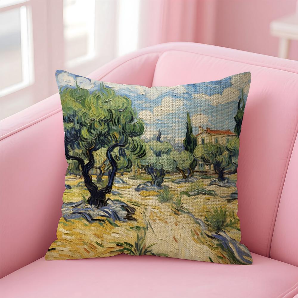 Van Gogh Oil Paintings Cushion Cover Natural Linen Pillow Case DoubleSided Print Decorative Sofa Pillowcase Home Decor Gift