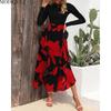 MODIQUE 2025 Spring New Women's Casual Vintage Floral Printing Patchwork Long Dress Ladies A-Line Long Sleeve O-Neck Dress