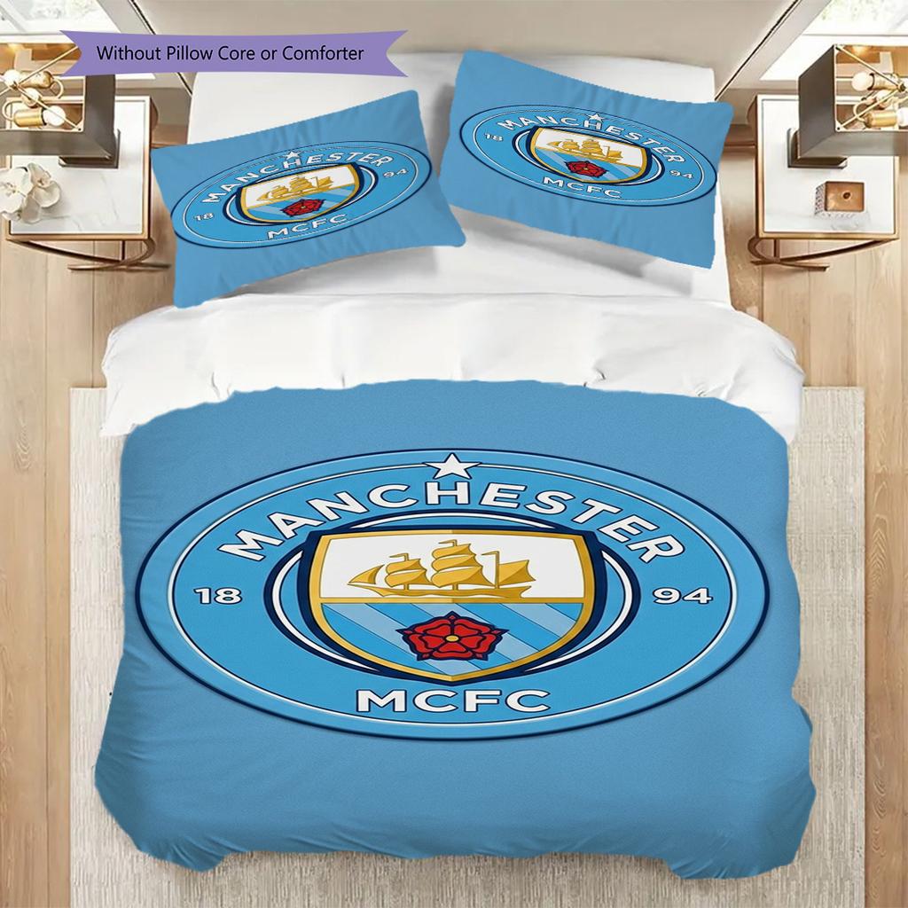Manchester City Emblem Bedding (1 * duvet cover + 2 * pillowcase, without core) 2DFlat Soft and comfortable Bedding set Duvet cover and pillowcase