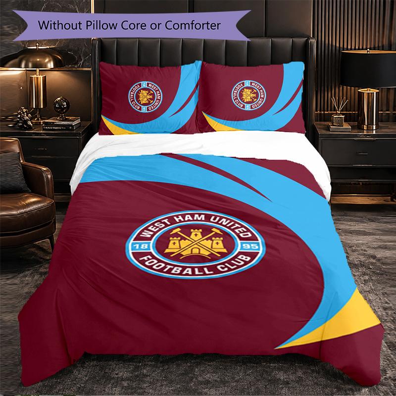 Juego de Ropa de Cama de 3 Piezas de Fútbol West Ham United Suave Juego de Funda Nórdica con Fundas de Almohada Juego de Decoración de Dormitorio Impreso para el Hogar