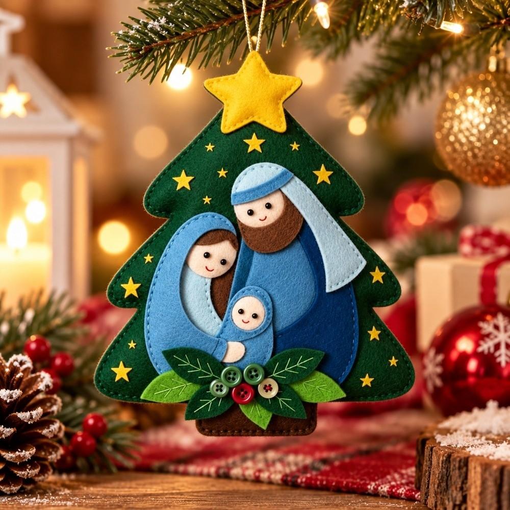 Unique Star Shape Nativity Scene Felt Pendant Home Decor Cartoon Jesus Hanging Ornament Xmas Tree Christmas Tree Ornament Home