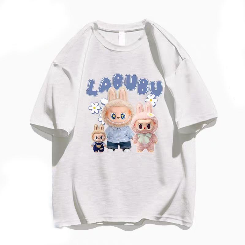 Nowy Gorący Nadruk LaBuBu Damski T-shirt Popularny T-shirt z Krótkim Rękawem Rodzinny Look Strój dla Pary Top