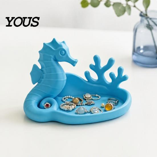 Small Accessory Holder Seahorse Coral Jewelry Tray, 3D Printed Ocean Themed Ring Earring Decorative Trinket Tray Holder, Dish for Vanity Table Desktop