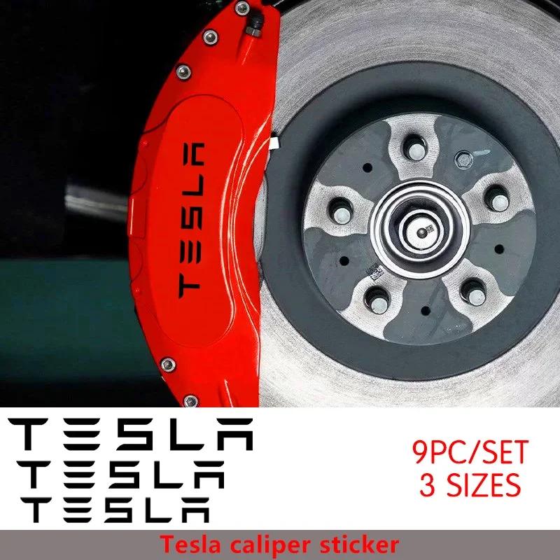 Car Sticker Tesla 9PCS Car Brake Caliper Sticker Heat Resistant Decal Decoration PVC Sticker Decal Auto Accessories For Tesla Mo