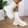Women Boots  Autumn Winter PU Leather White Ankle Boots Motorcycle Botines Female Chunky Heels Platform Shoes Botas Mujer