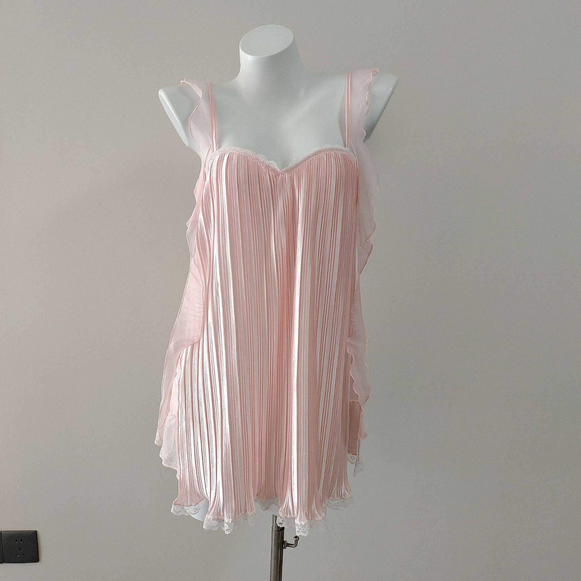 

Французская сладкая полосатая шифоновая комбинация для пижамы - Дышащая, сексуальная, высококачественный дизайн L светло-розовый