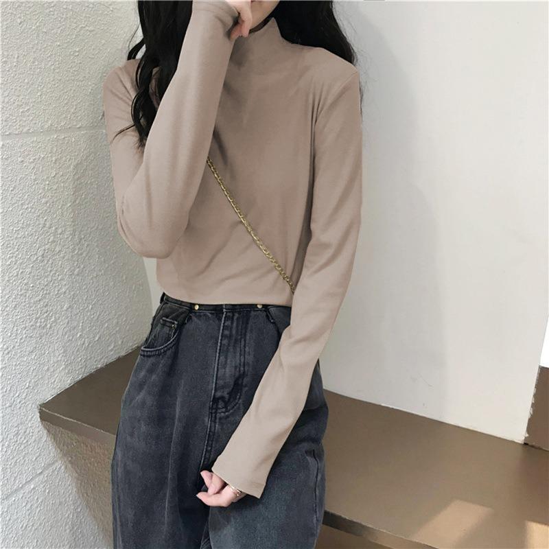 Autumn Long Sleeved T-shirt Women's Half High Neck Inner Top
