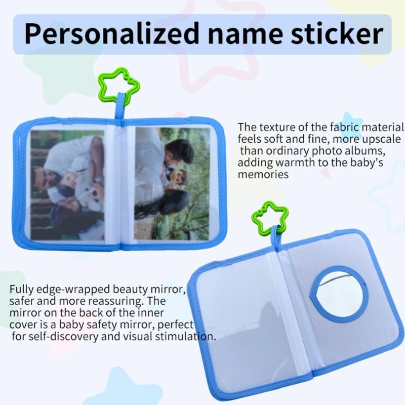 Interactive Toddler Photo Album Baby First Year Family Pictures Book with Chewable Rings and Shatters Resistant Mirror