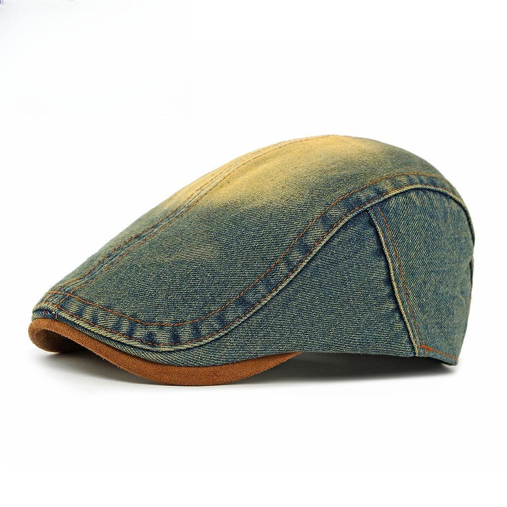 Unisex Retro Washed Denim Flat Cap British Style Vintage Newsboy Ivy Hat Suede Contrast Brim Duckbill Driving Cap adjustable 55-59cm темно-синий